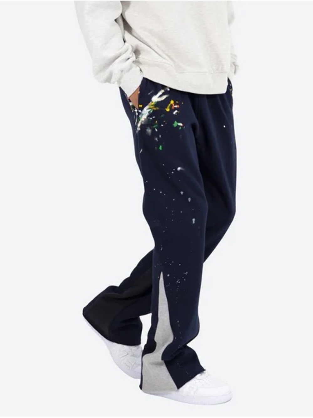 MNML Navy Paint-Splatter Joggers with Side Panel